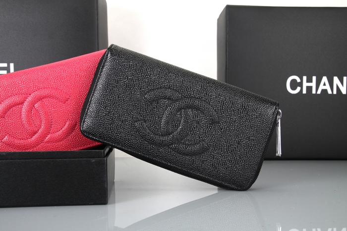 Fake Chanel Leather Zip Around Wallet 3660 Black Online